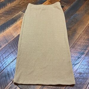 AllSaints Ribbed Knit Midi Skirt Camel Tan XL